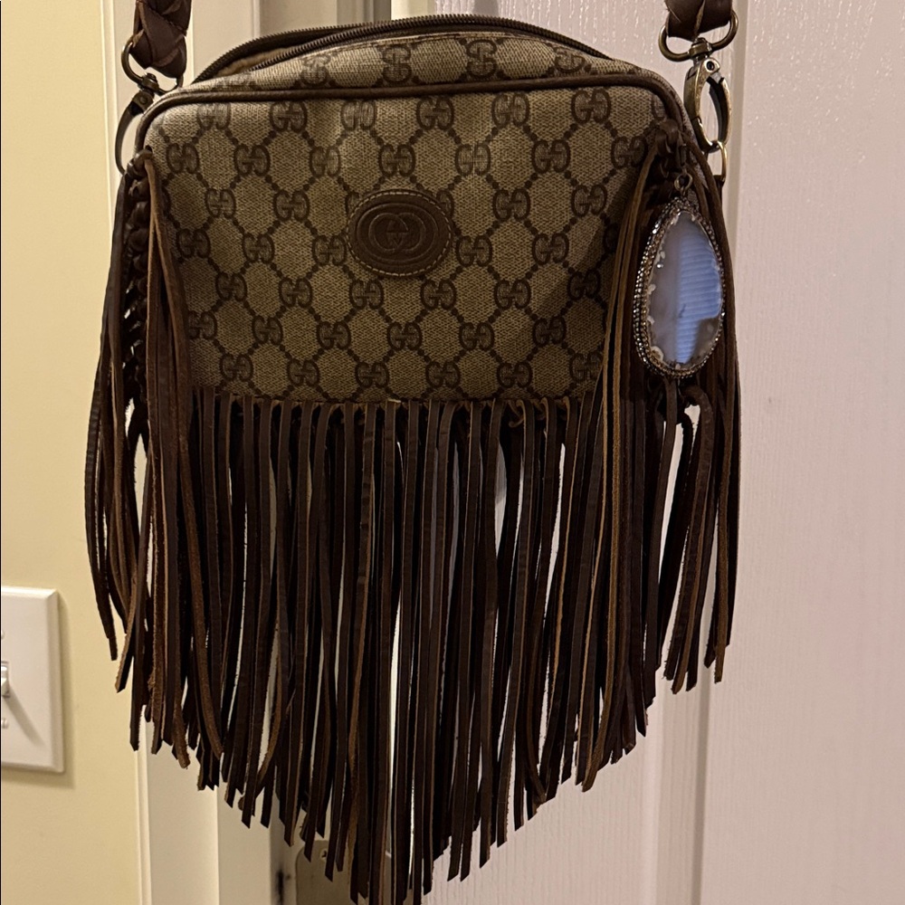 Gucci Brown Patterned Fringe Crossbody Bag